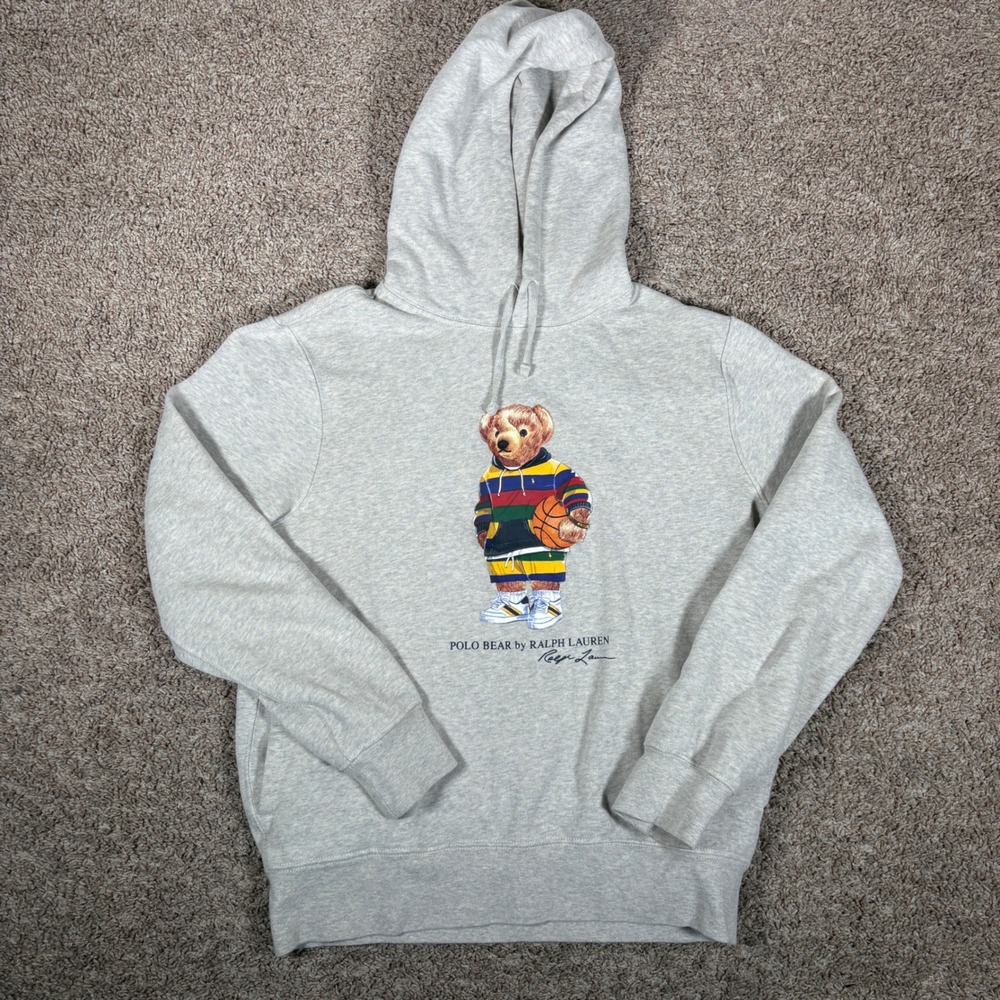 Polo Ralph Lauren Men Basketball Polo Bear Hoodie Gray Sweatshirt Size M